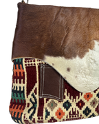 Vintage Y2K Hair-On Cowhide & Kilim Tapestry Shoulder Bag