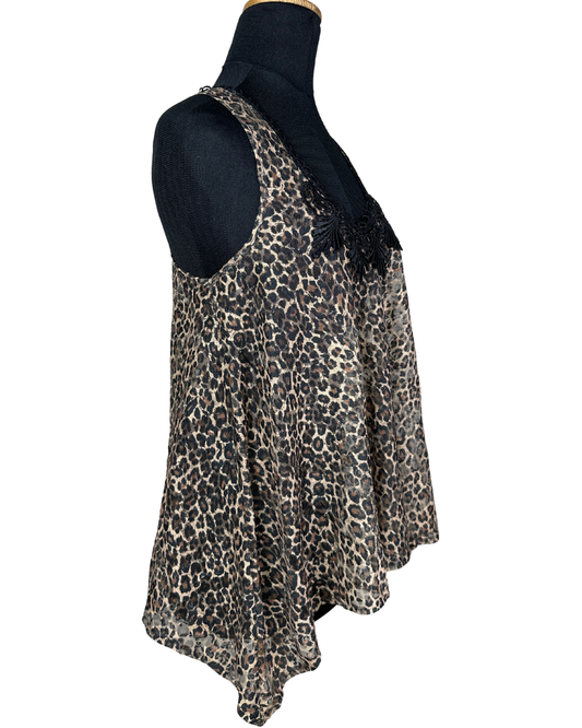 River Island Assymetrical Leopard Tank Top with Lace Trim