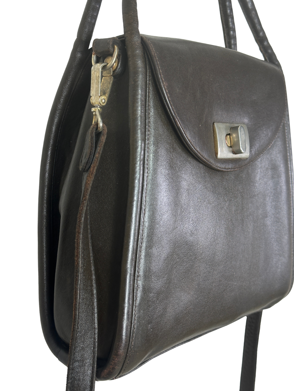 Classic Dark Brown Leather Top-Handle Bag