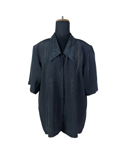 Vintage  Embroidered Women's Shirt with Shoulder Pads