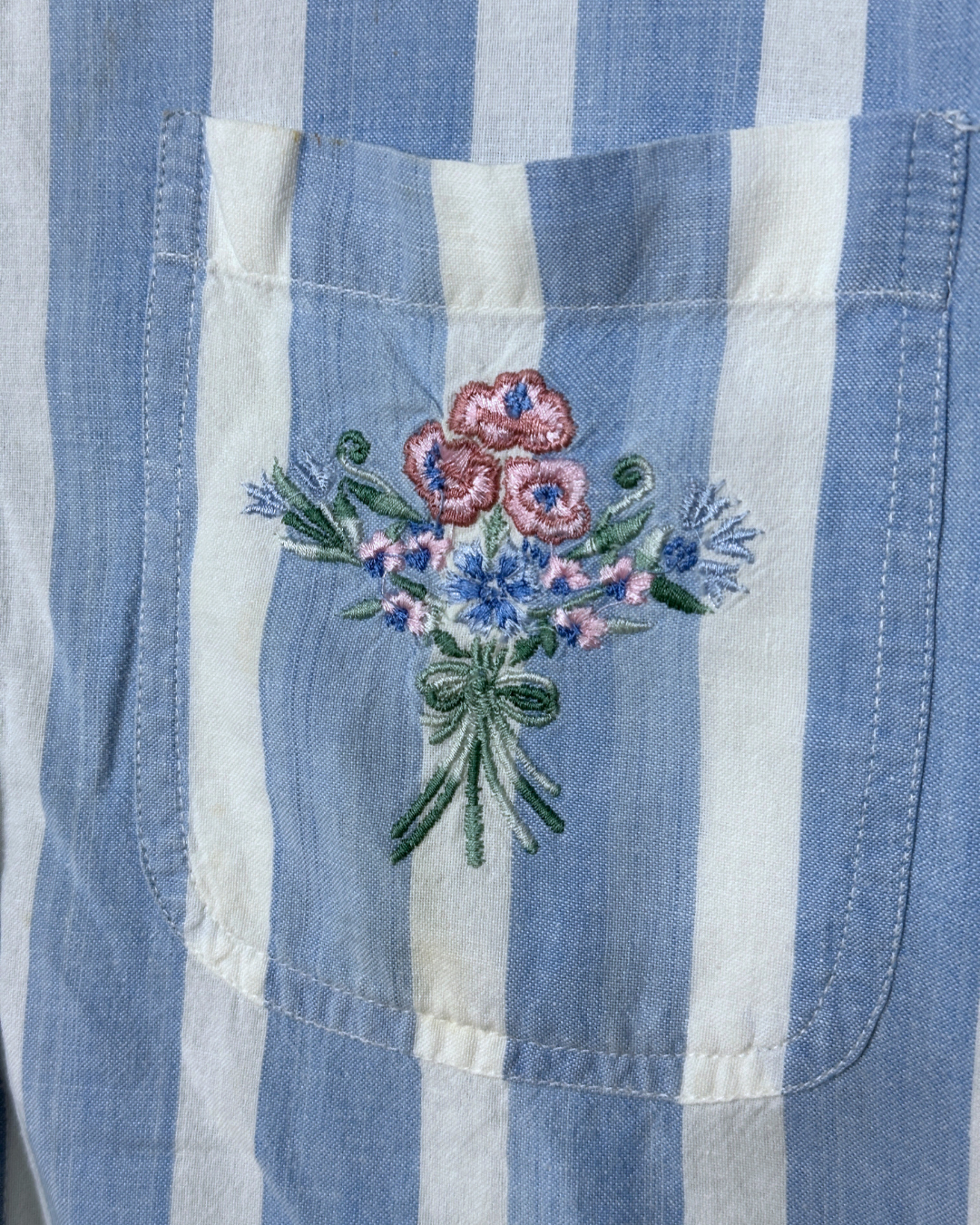 Striped Shirt with Floral Embroidery Detail Medium