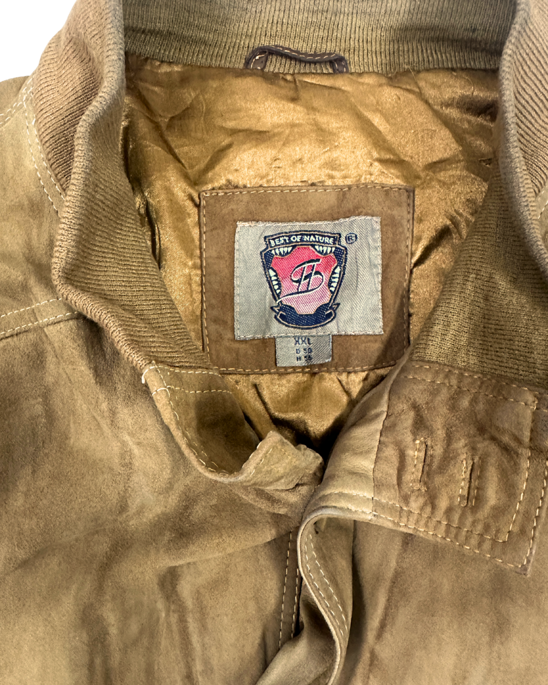 Best of Nature Satin-Lined Suede Real Leather Bomber Jacket 2XL