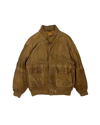 Best of Nature Satin-Lined Suede Real Leather Bomber Jacket 2XL