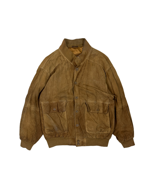 Best of Nature Satin-Lined Suede Real Leather Bomber Jacket 2XL