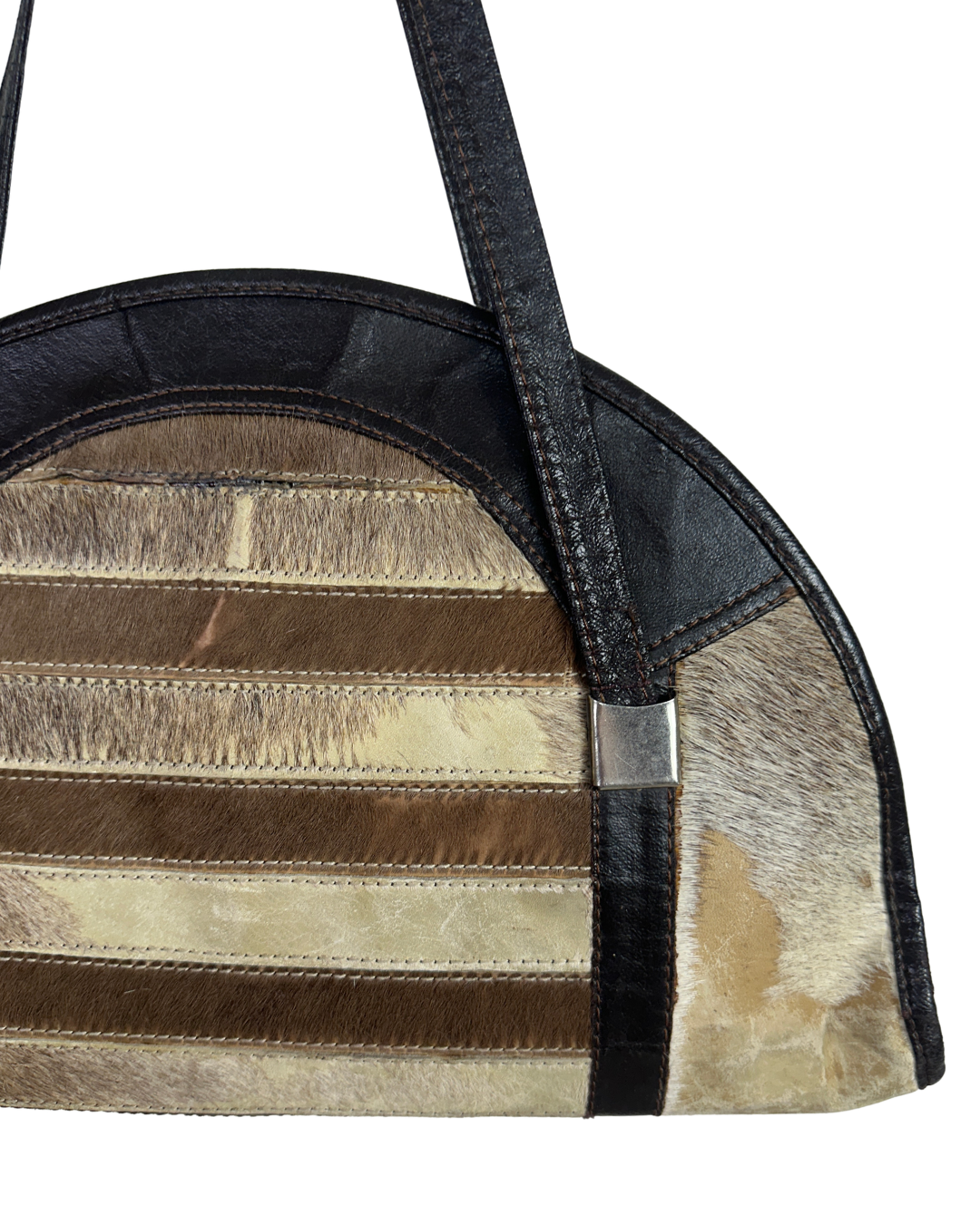 Vintage Hair-On Cowhide Striped Half-Moon Bag