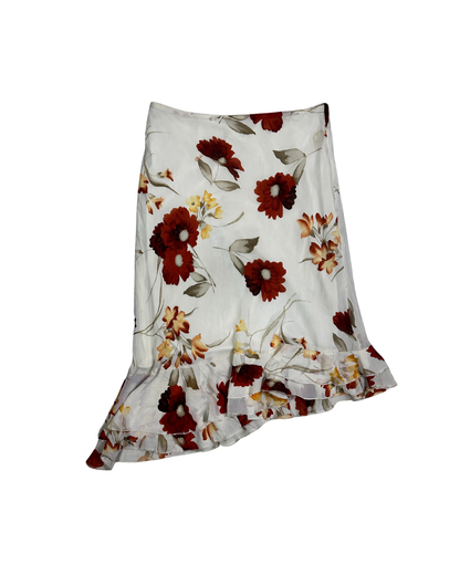 Floral Midi Skirt with Asymmetric Ruffle Hem - Small/ Medium