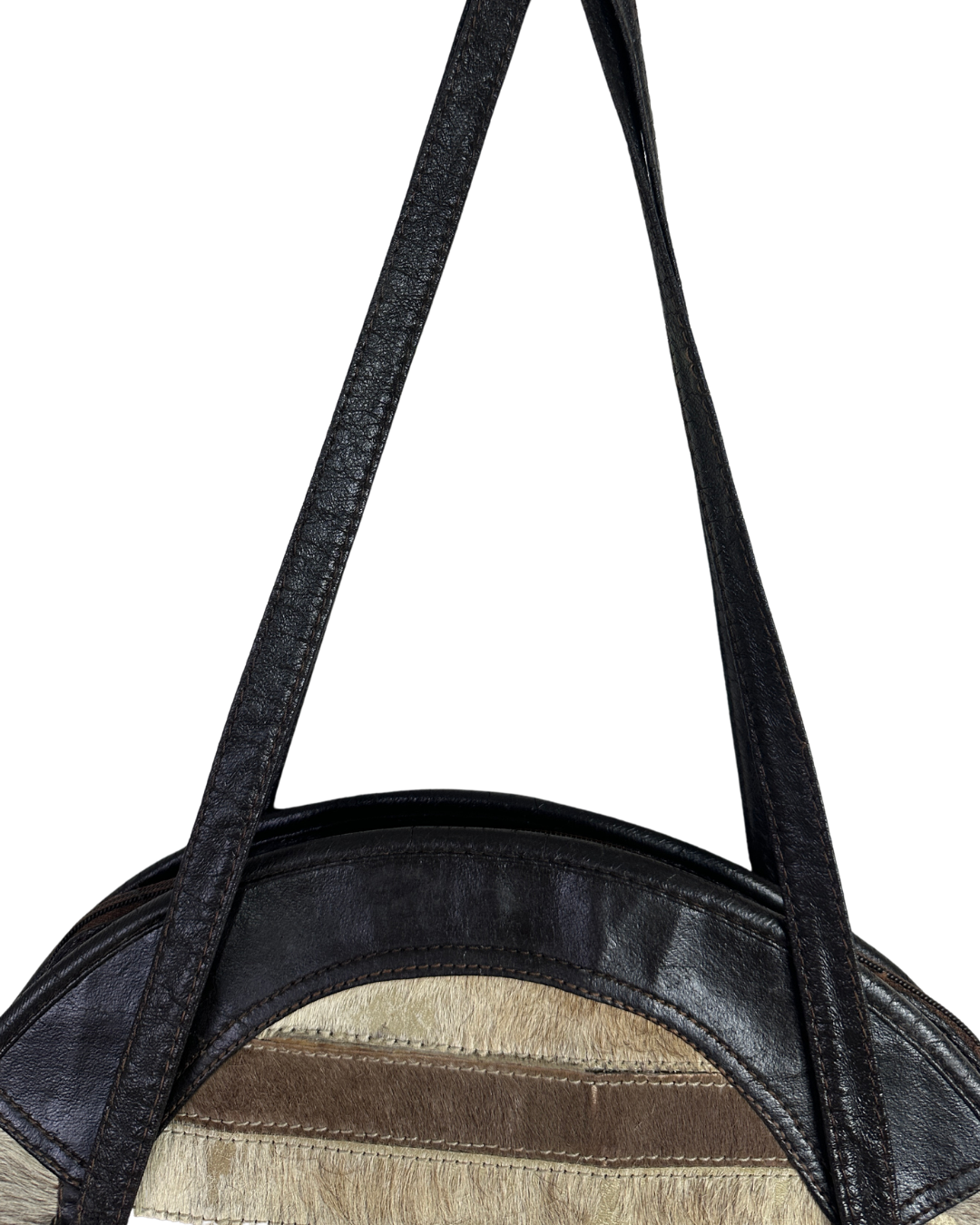 Vintage Hair-On Cowhide Striped Half-Moon Bag