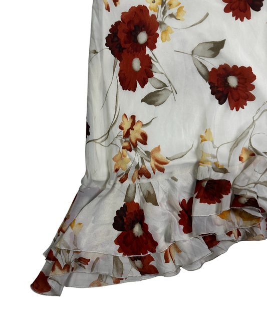Floral Midi Skirt with Asymmetric Ruffle Hem - Small/ Medium