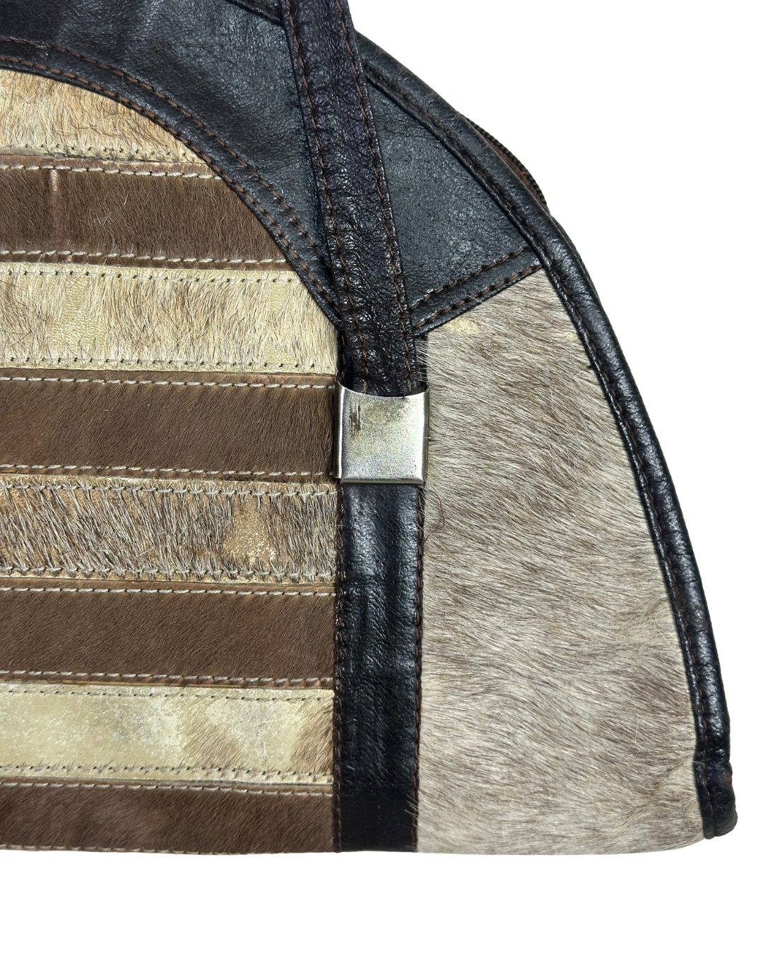 Vintage Hair-On Cowhide Striped Half-Moon Bag