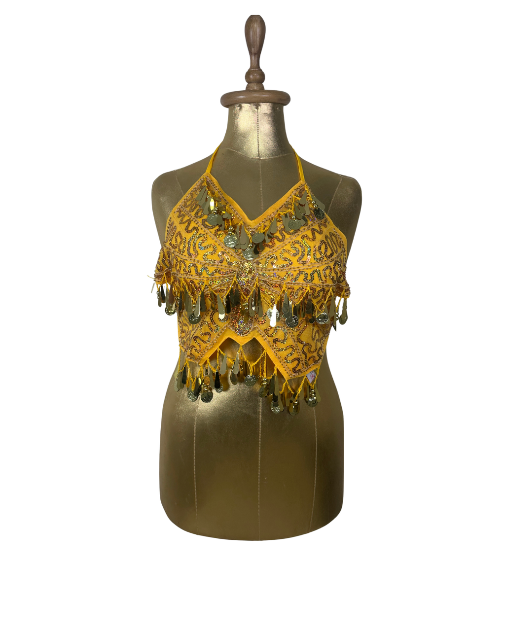 Yellow Sequin and Coin Fringe Festival Halter Top
