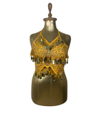 Yellow Sequin and Coin Fringe Festival Halter Top