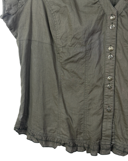 Cato Blouse with Ruched Hem and Decorative Metal Buttons - XL