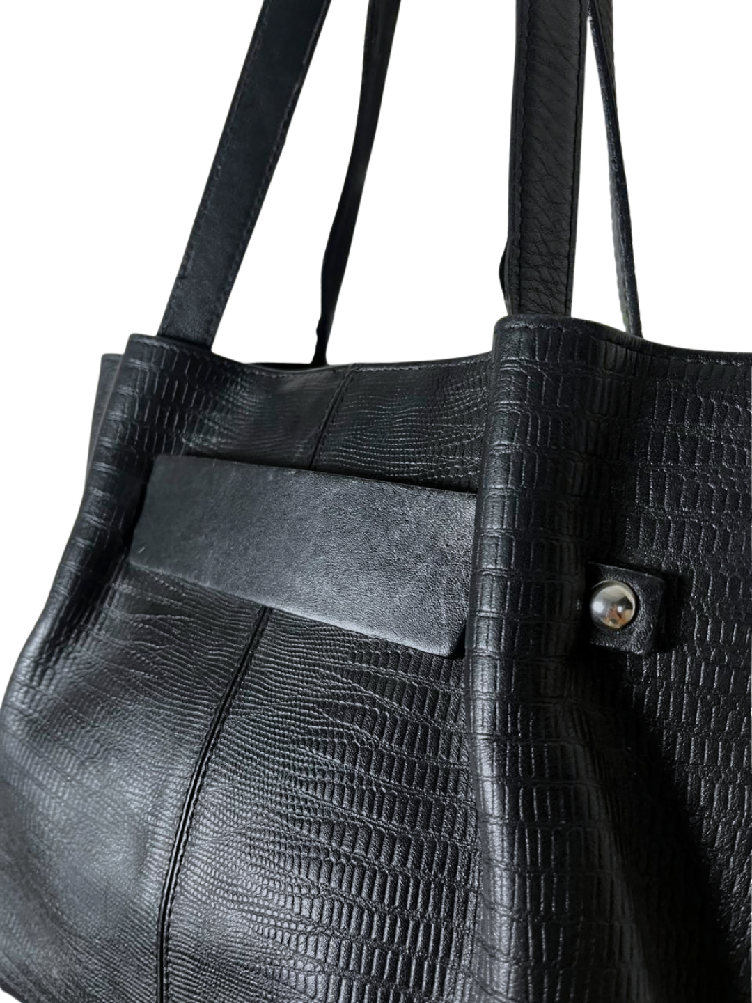 Genuine Leather Shoulder Bag with Belt Detailing