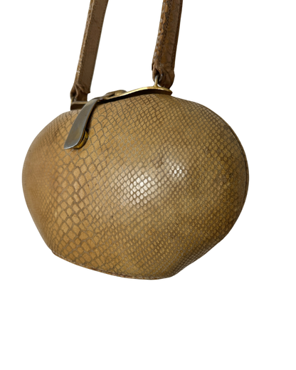 Vintage Reptile-Embossed Genuine Leather Top Handle Bag