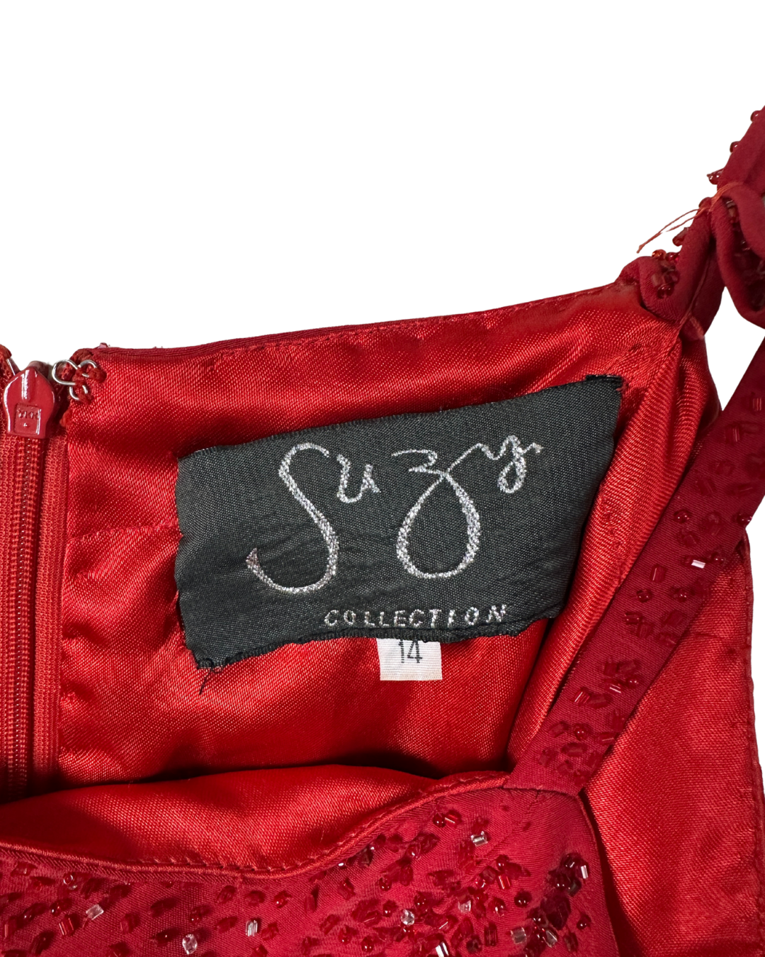 Red Beaded Maxi Evening Dress (Medium)