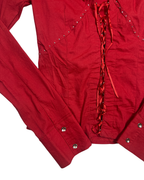Y2K Bella Sigma Red Lace Up Corset Blouse