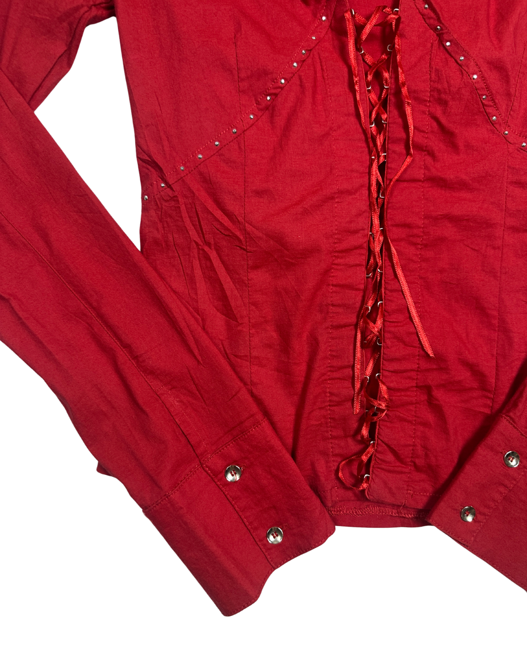 Y2K Bella Sigma Red Lace Up Corset Blouse