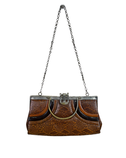 Vintage Genuine Leather Snake Embossed Chain Shoulder Bag