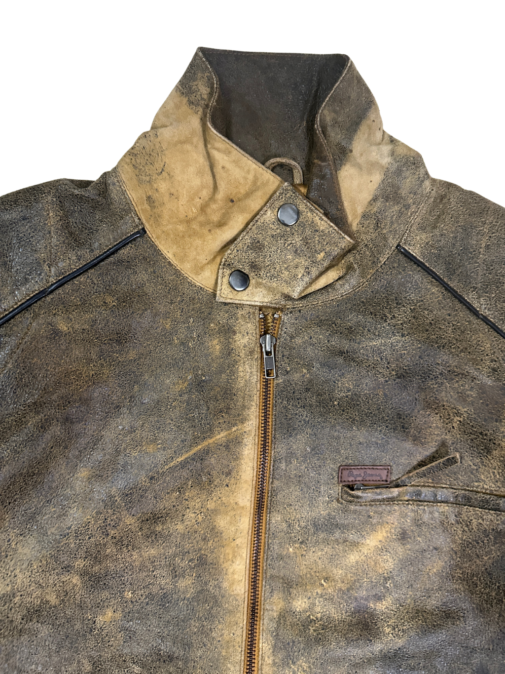 90s Vintage Pepe Jeans Distressed Genuine Sheep Leather Moto Jacket (Rare Sample)