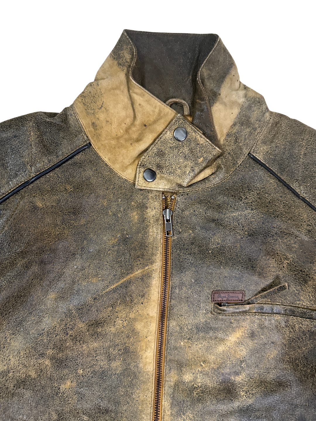 90s Vintage Pepe Jeans Distressed Genuine Sheep Leather Moto Jacket (Rare Sample)