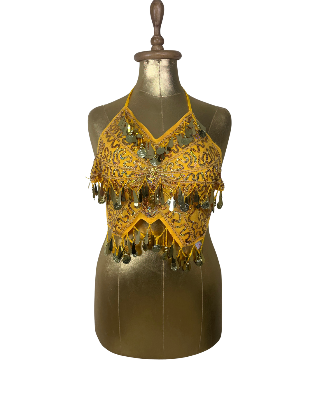 Yellow Sequin and Coin Fringe Festival Halter Top