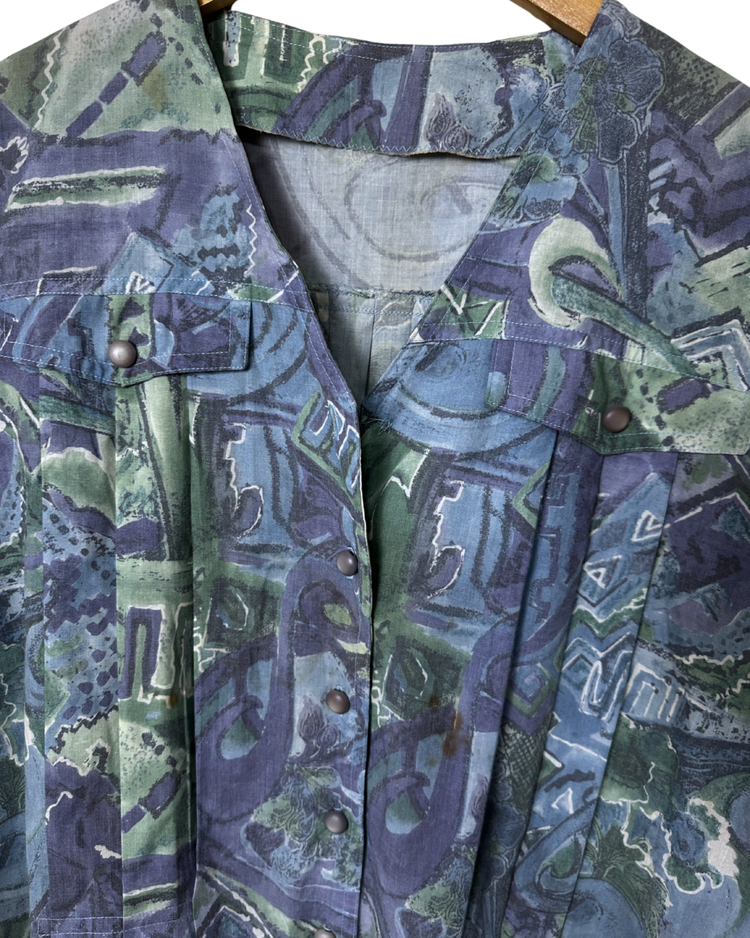 Vintage Abstract Pleated Blouse XL