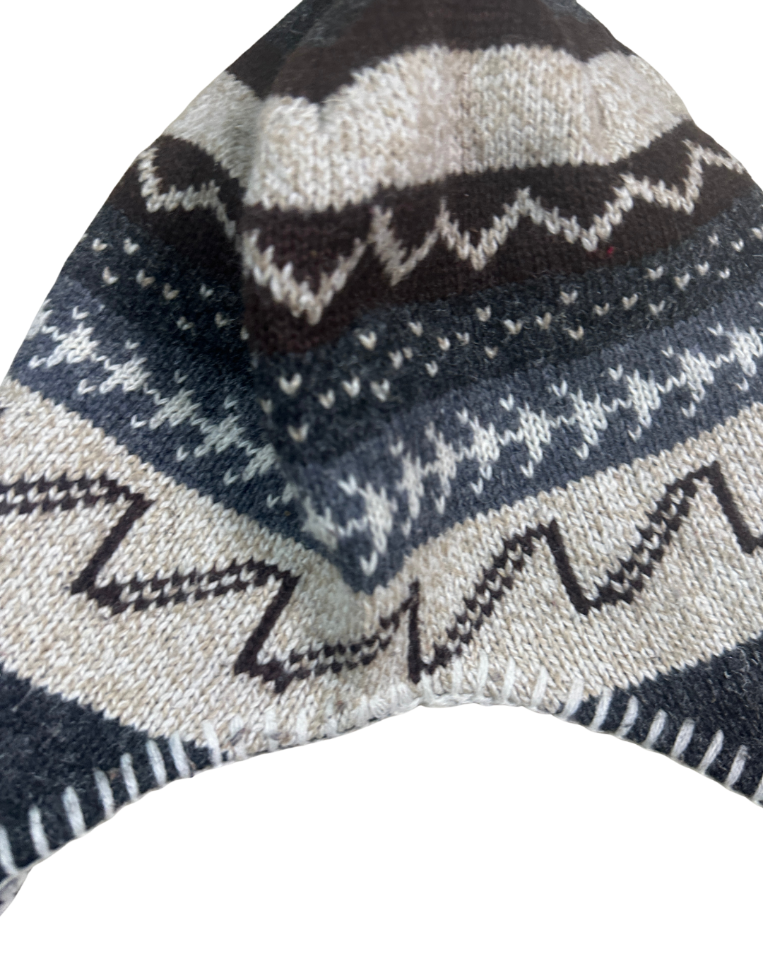 Black and Grey Geometric Nordic Earflap Beanie