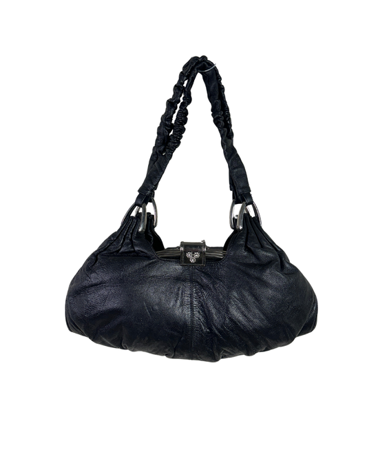 Vintage Ruched Leather Hobo Shoulder Bag