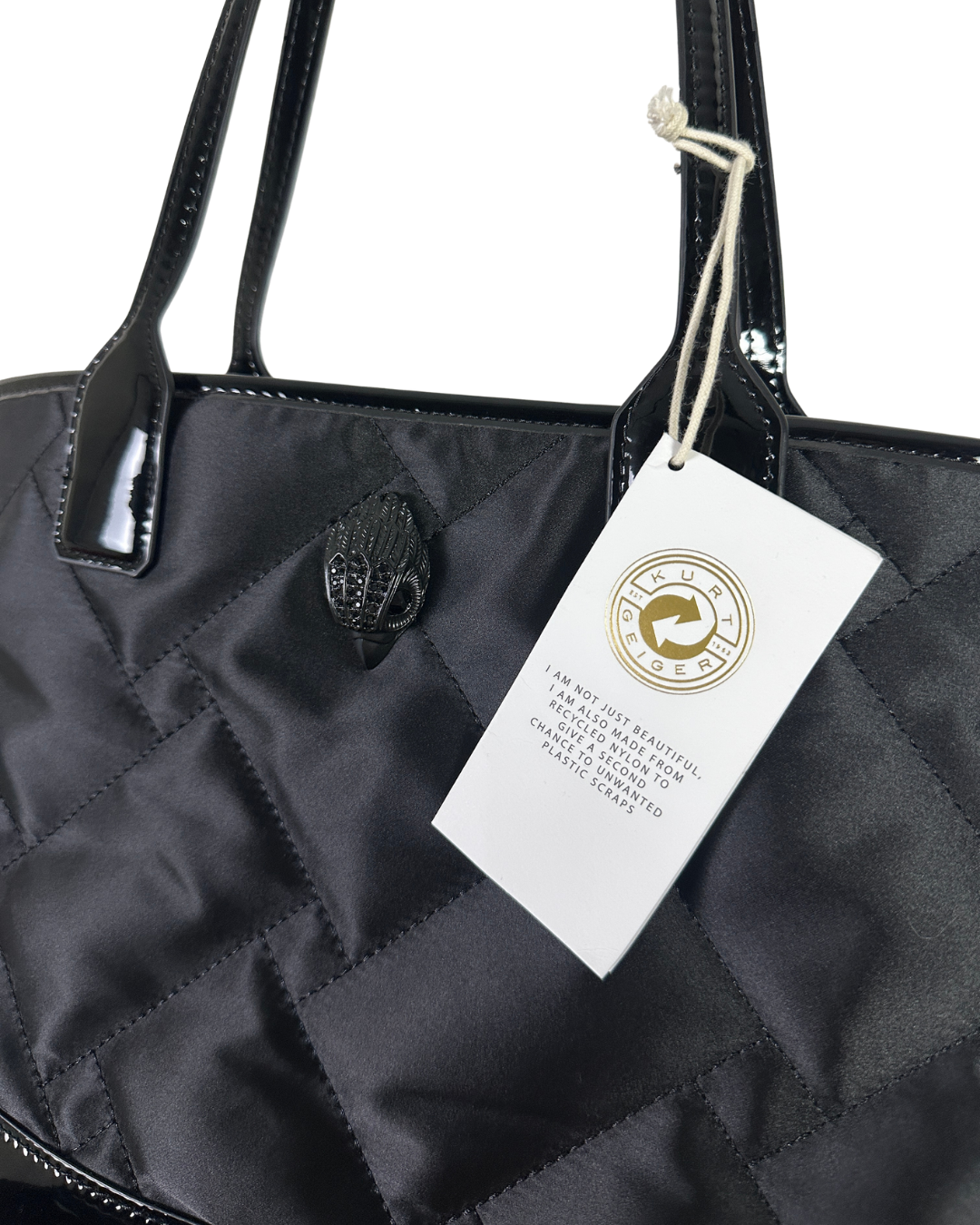 NWT Kurt Geiger Black Nylon & Patent Shopper Tote (With Dust Bag)