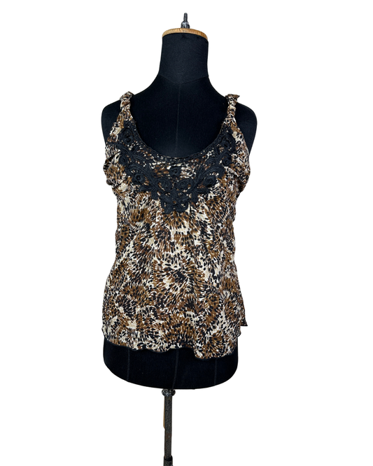 Y2K Leopard Cami Top with Back Tie Detail Medium