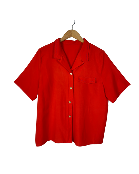Vintage Women's Shirt with Floral Golden Buttons 3XL