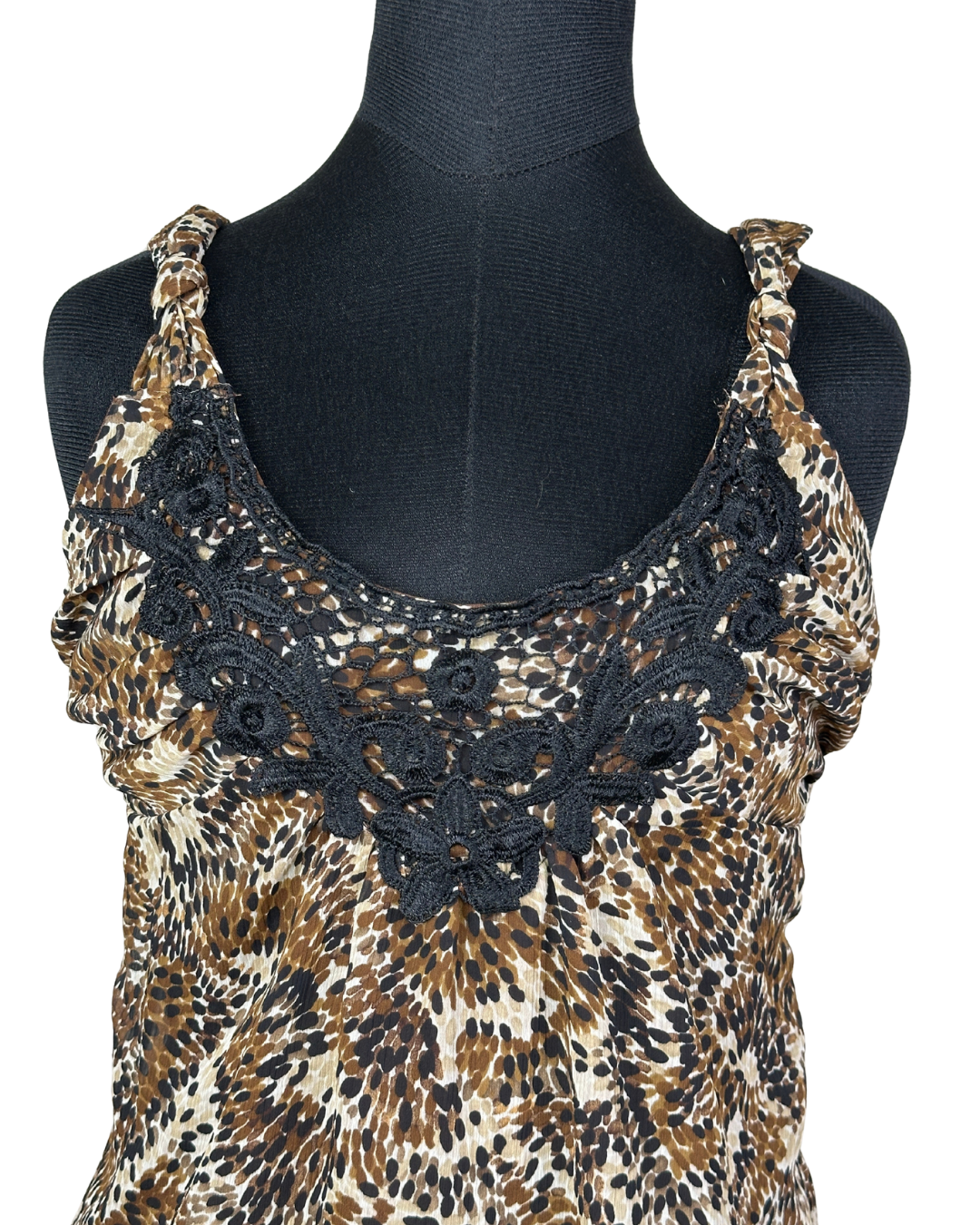 Y2K Leopard Cami Top with Back Tie Detail Medium