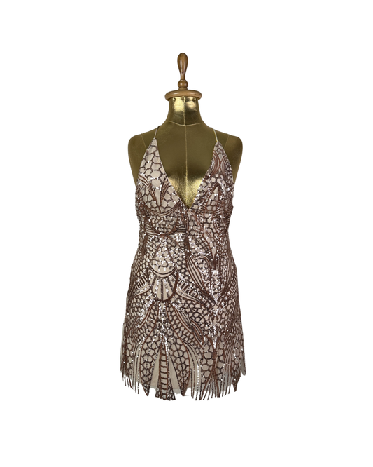 Love Triangle Sequin Embellished Cami Rose Gold Dress