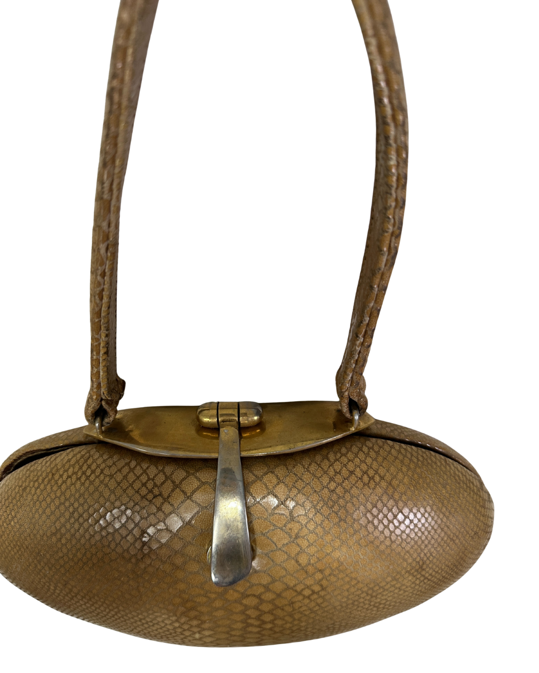 Vintage Reptile-Embossed Genuine Leather Top Handle Bag