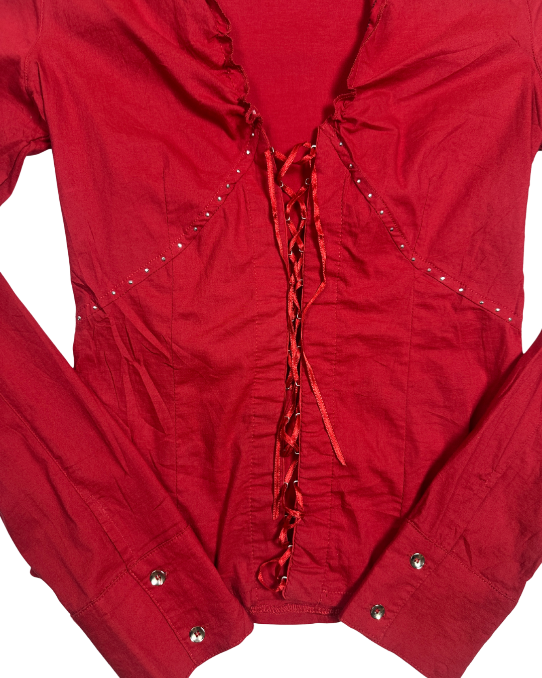 Y2K Bella Sigma Red Lace Up Corset Blouse