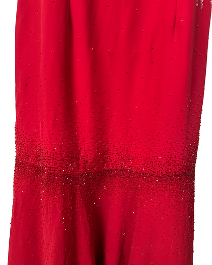 Red Beaded Maxi Evening Dress (Medium)