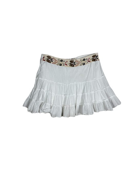 Kenvelo Tiered Mini Skirt with Embroidered Waistband - Medium