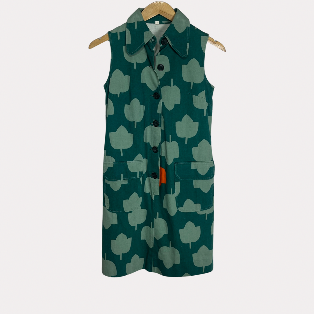 Vintage Green Leaf Pattern Dress