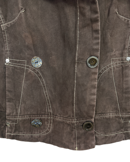 Vintage Brown Denim Jacket with Plaid Lining - Women's Large