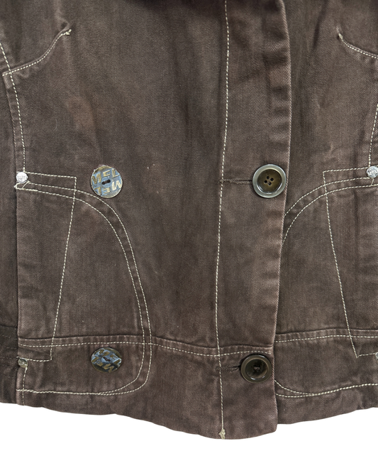 Vintage Brown Denim Jacket with Plaid Lining - Women's Large