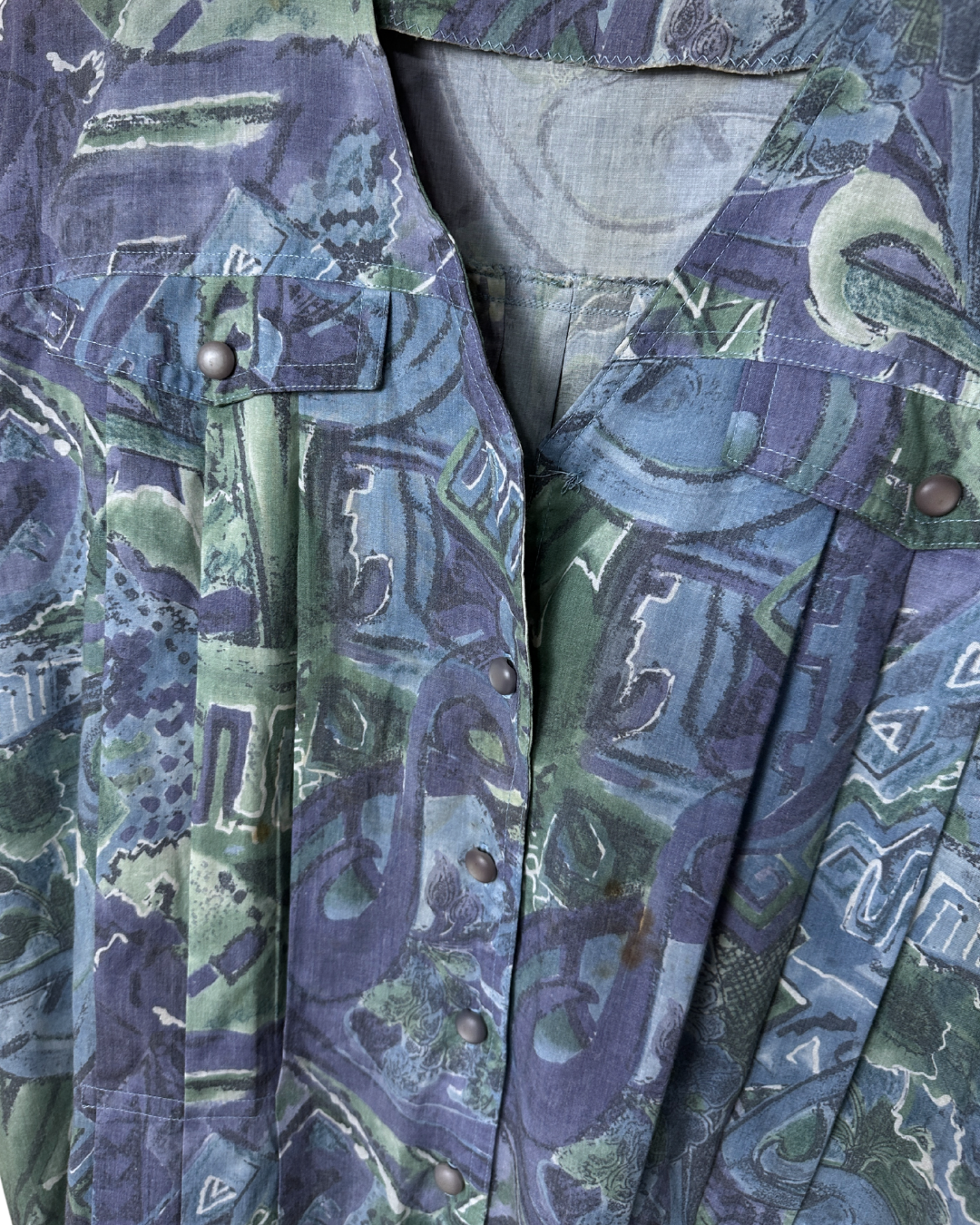 Vintage Abstract Pleated Blouse XL