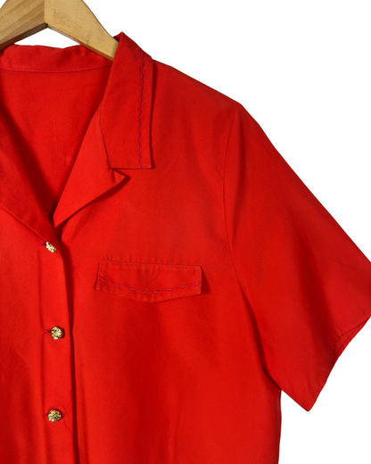 Vintage Women's Shirt with Floral Golden Buttons 3XL