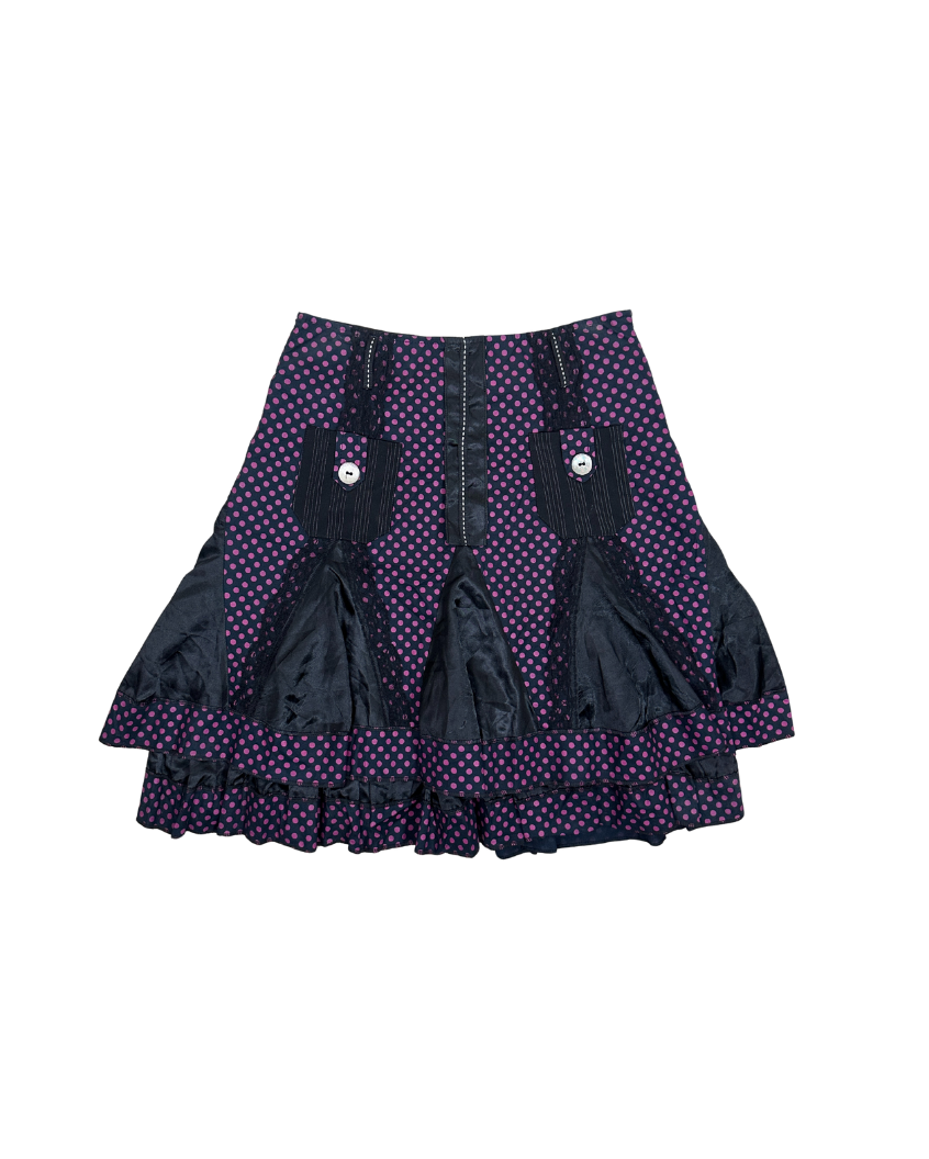 Vintage Polka Dot Paneled Skirt w/ Satin Inserts