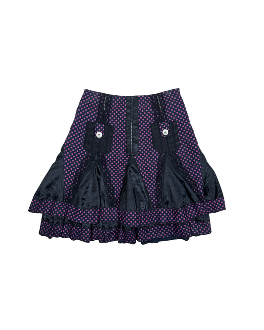 Vintage Polka Dot Paneled Skirt w/ Satin Inserts