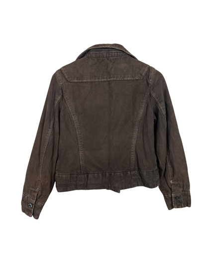 Vintage Brown Denim Jacket with Plaid Lining - Women's Large
