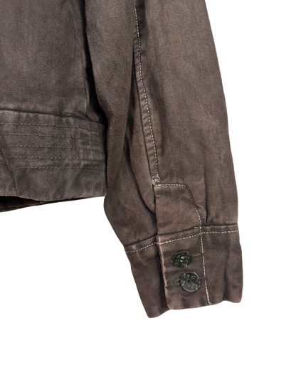 Vintage Brown Denim Jacket with Plaid Lining - Women's Large