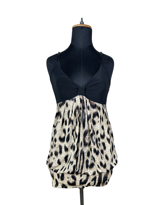 Leopard Print Cami with Black Bust Panel