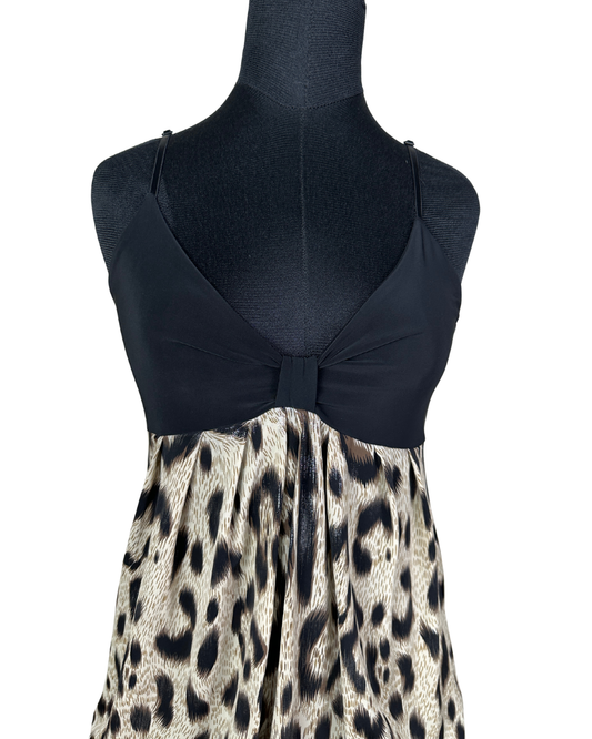 Leopard Print Cami with Black Bust Panel