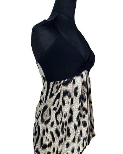 Leopard Print Cami with Black Bust Panel