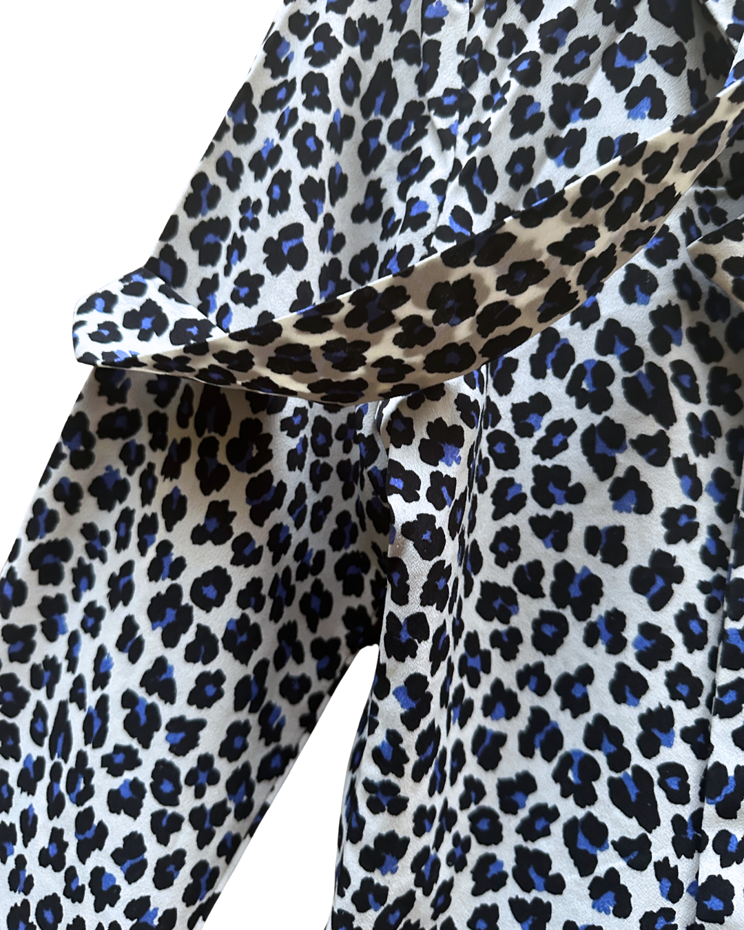 Blue Leopard Pattern Shirt with Scarf - Small